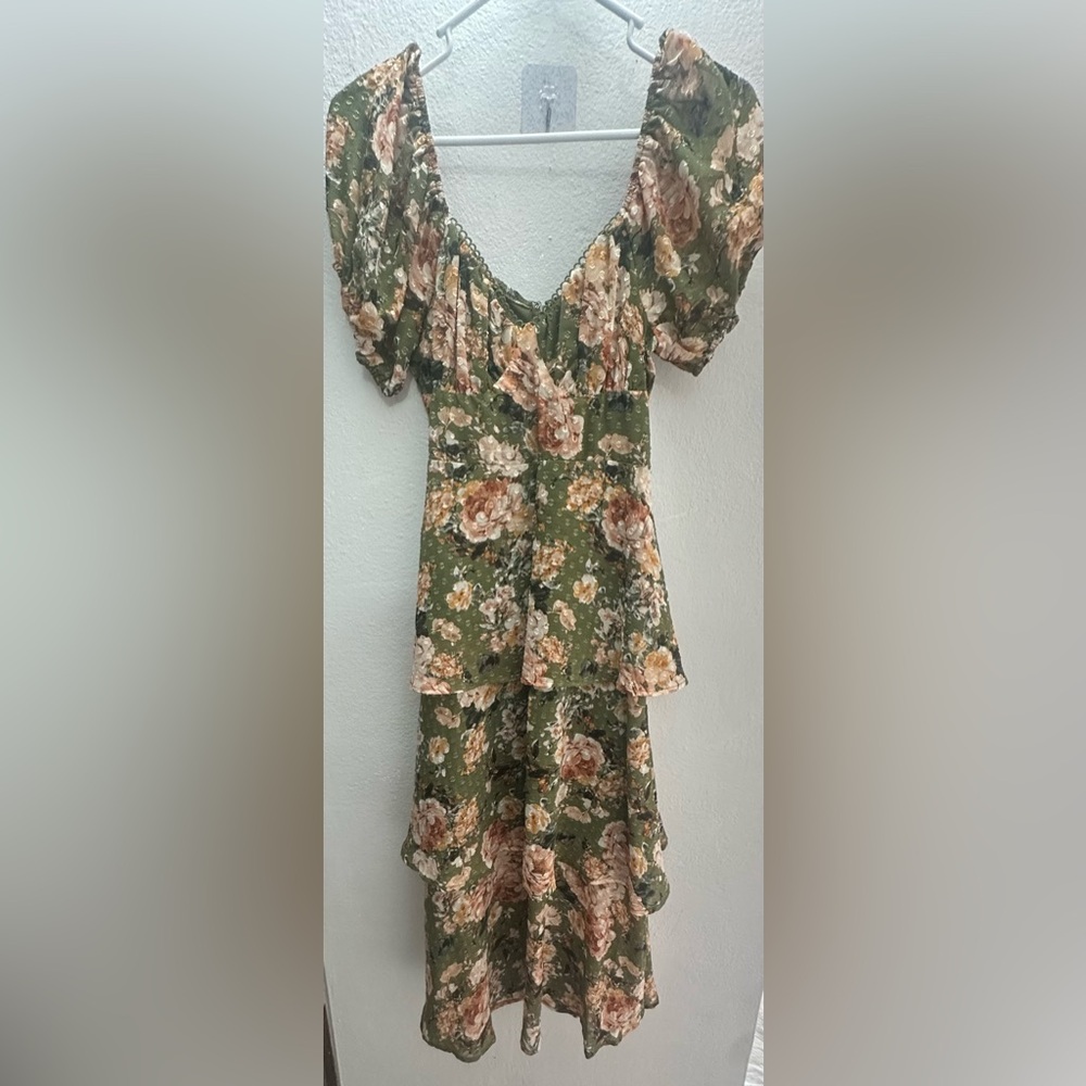 Trixxi Olive Green Floral Dress